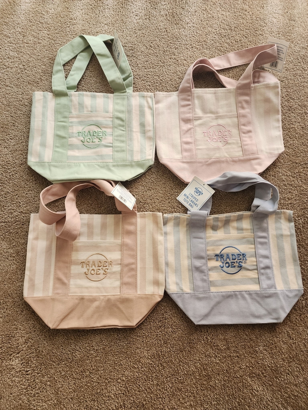Trader Joe's Pastel Pink Canvas Tote Bag - Embroidered Logo (set of 4)
